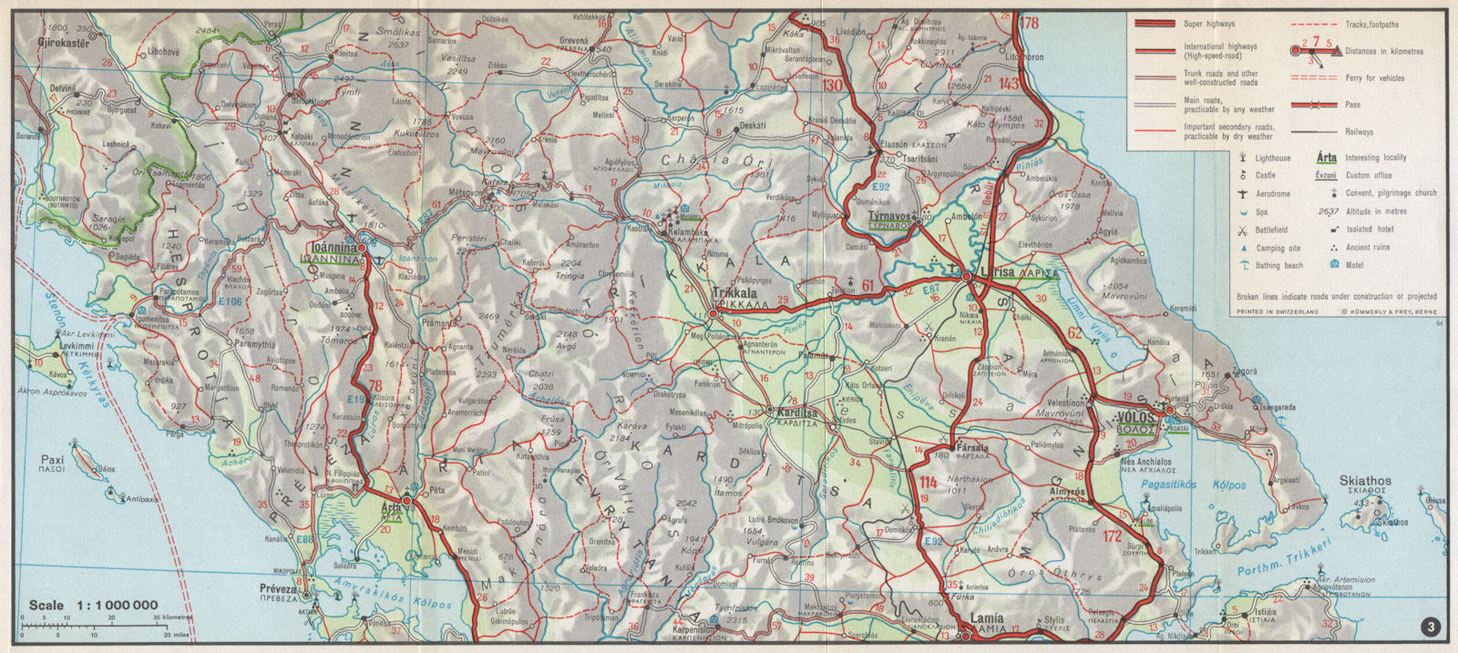 EPIRUS & THESSALY vintage map. Larissa Ioannina. Greece 1967 old vintage